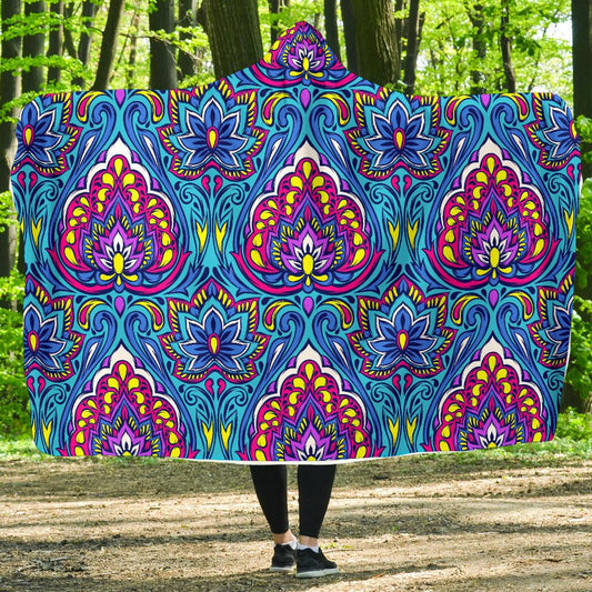 lotus Boho Pattern Print Design LO010 Hooded Blanket-JORJUNE.COM