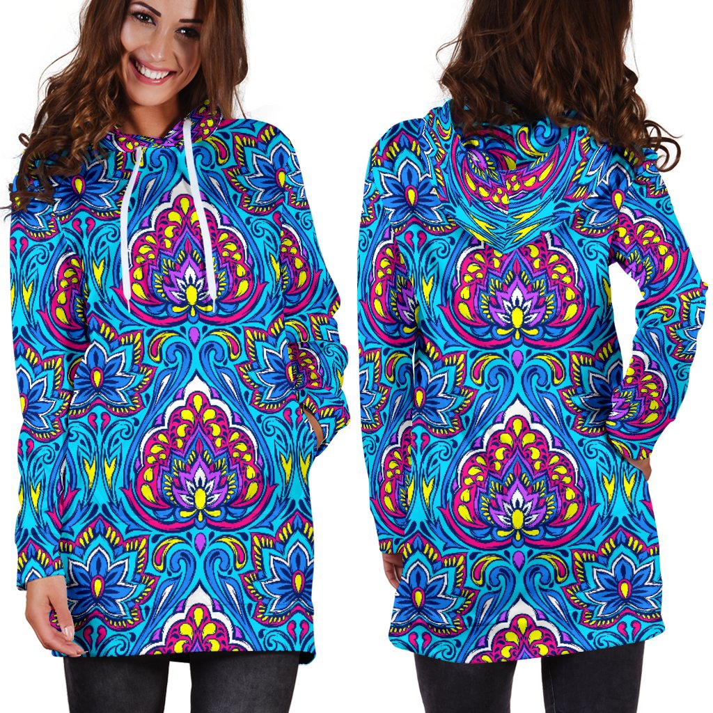 lotus Boho Pattern Print Design LO010 Women Hoodie Dress