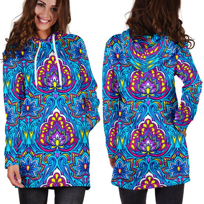 lotus Boho Pattern Print Design LO010 Women Hoodie Dress