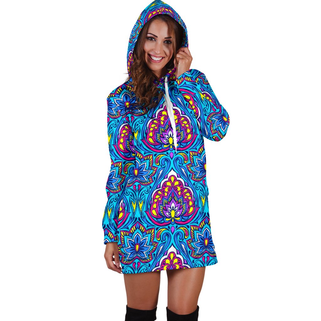 lotus Boho Pattern Print Design LO010 Women Hoodie Dress