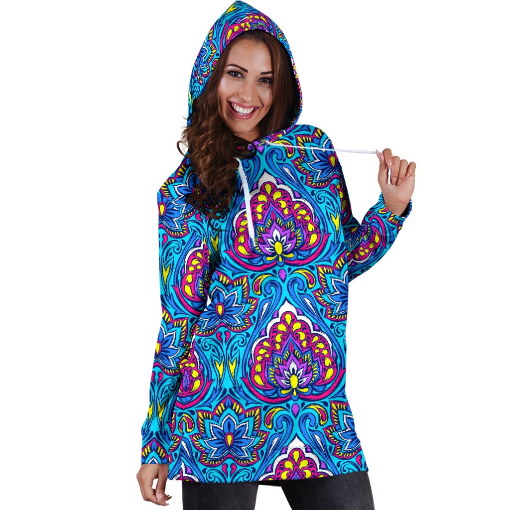 lotus Boho Pattern Print Design LO010 Women Hoodie Dress