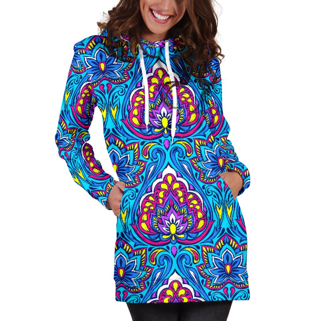 lotus Boho Pattern Print Design LO010 Women Hoodie Dress