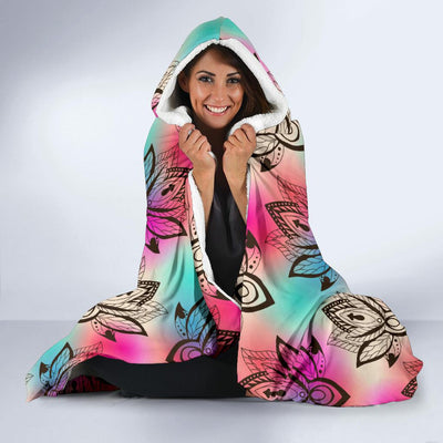 lotus Boho Pattern Print Design LO02 Hooded Blanket-JORJUNE.COM