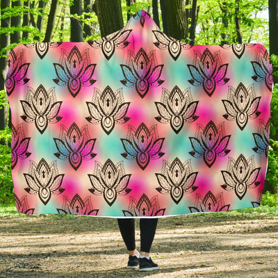 lotus Boho Pattern Print Design LO02 Hooded Blanket-JORJUNE.COM