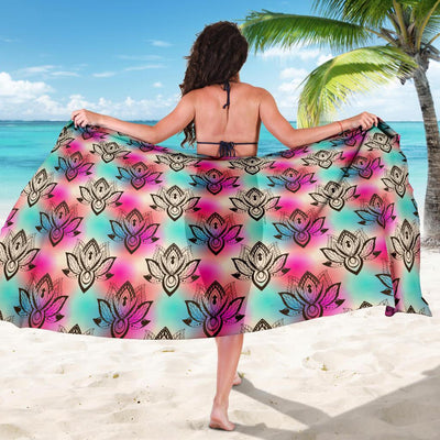 lotus Boho Pattern Print Design LO02 Sarong Pareo Wrap-JORJUNE.COM