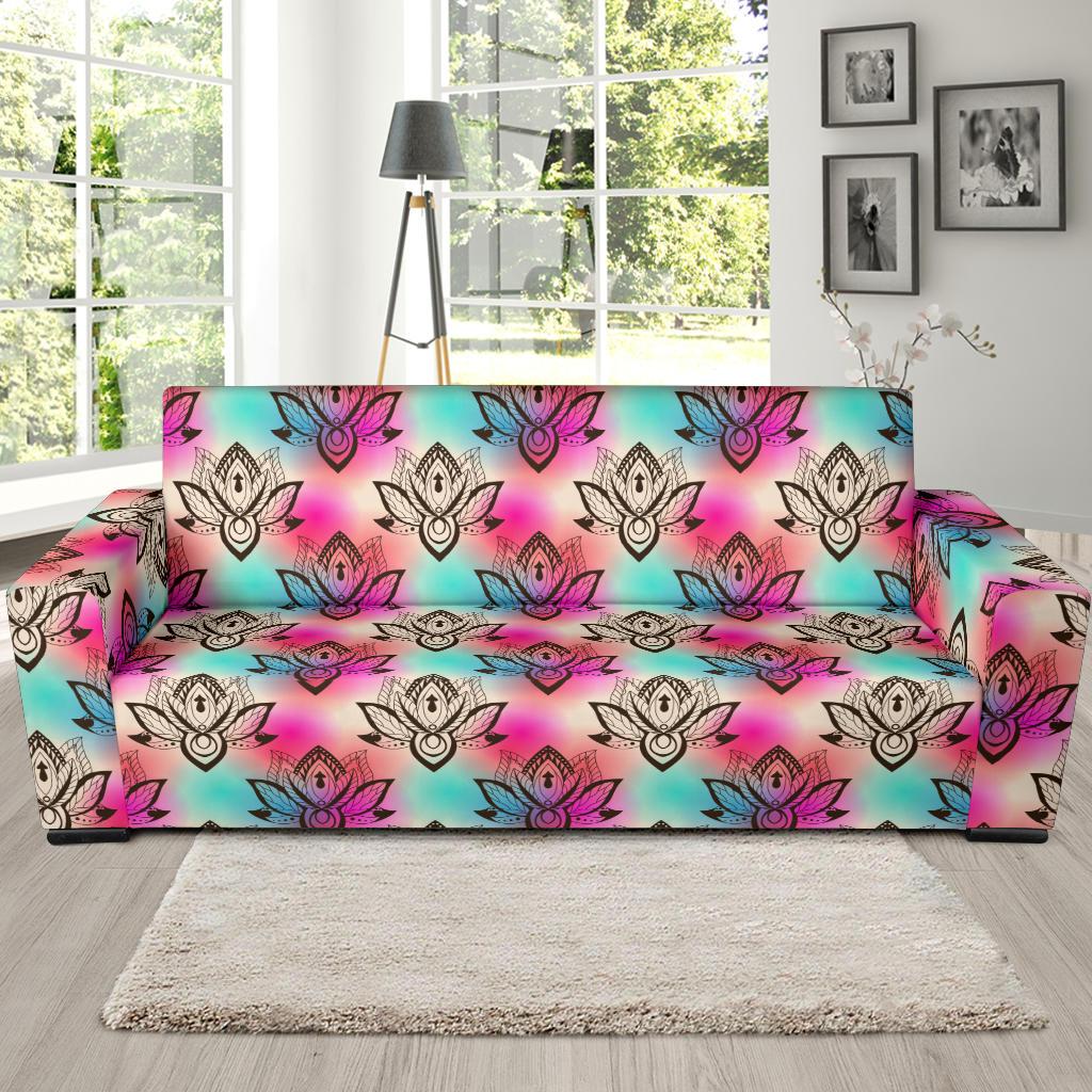 lotus Boho Pattern Print Design LO02 Sofa Slipcover-JORJUNE.COM