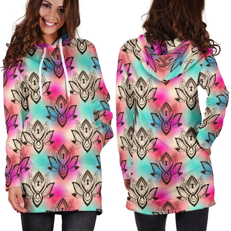 lotus Boho Pattern Print Design LO02 Women Hoodie Dress