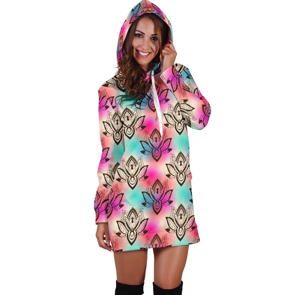 lotus Boho Pattern Print Design LO02 Women Hoodie Dress