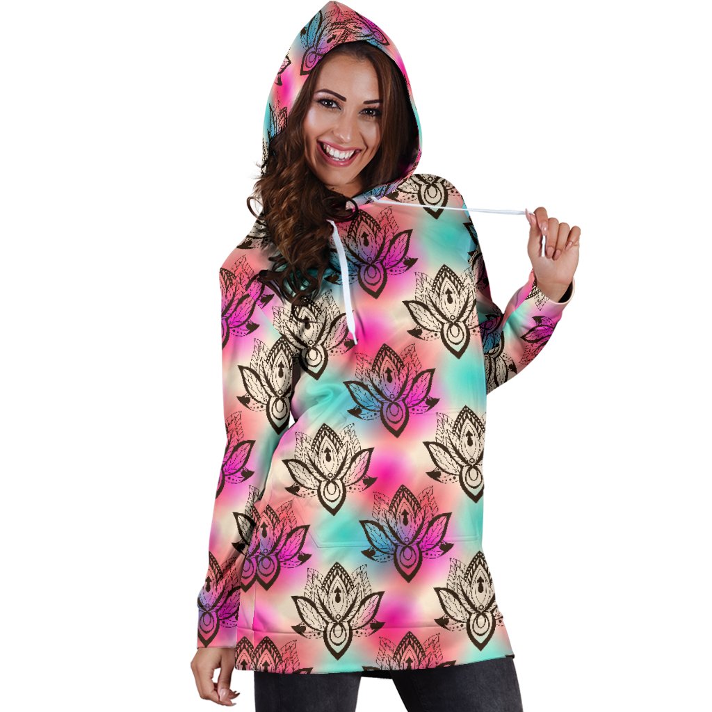 lotus Boho Pattern Print Design LO02 Women Hoodie Dress