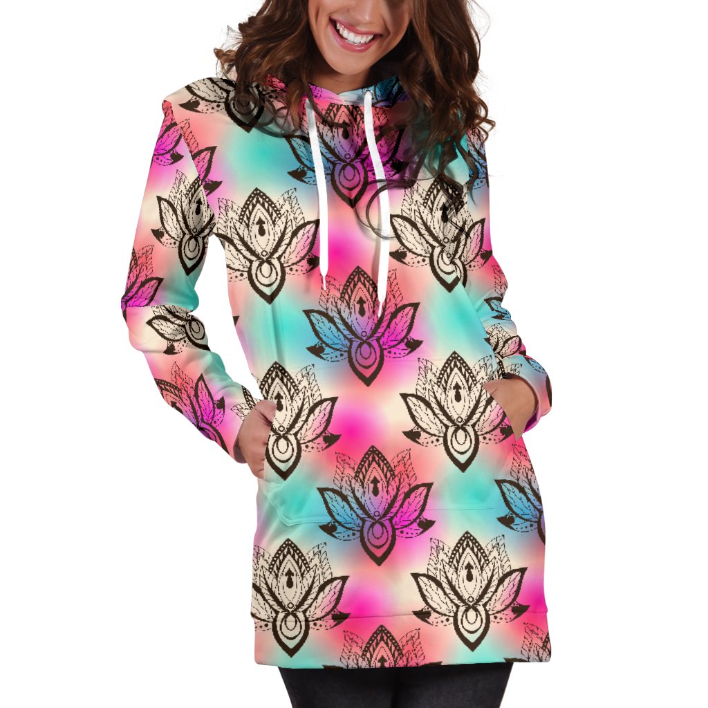 lotus Boho Pattern Print Design LO02 Women Hoodie Dress