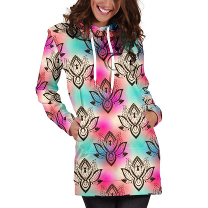 lotus Boho Pattern Print Design LO02 Women Hoodie Dress