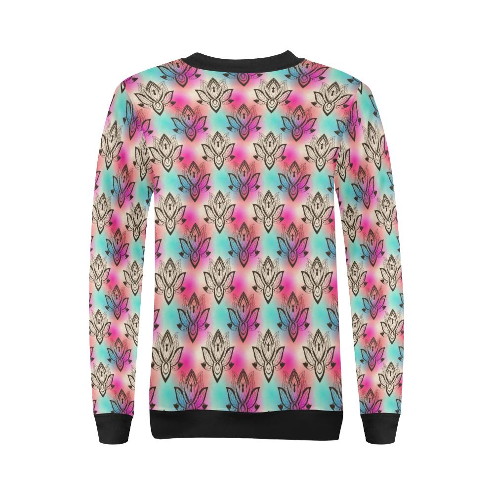 lotus Boho Pattern Print Design LO02 Women Long Sleeve Sweatshirt-JorJune