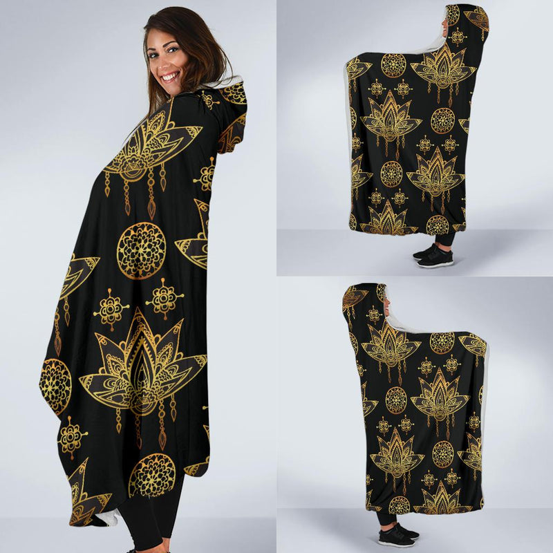 lotus Boho Pattern Print Design LO03 Hooded Blanket-JORJUNE.COM