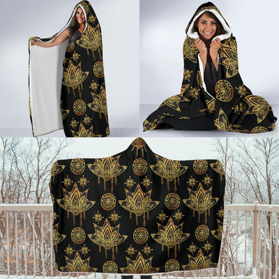 lotus Boho Pattern Print Design LO03 Hooded Blanket-JORJUNE.COM