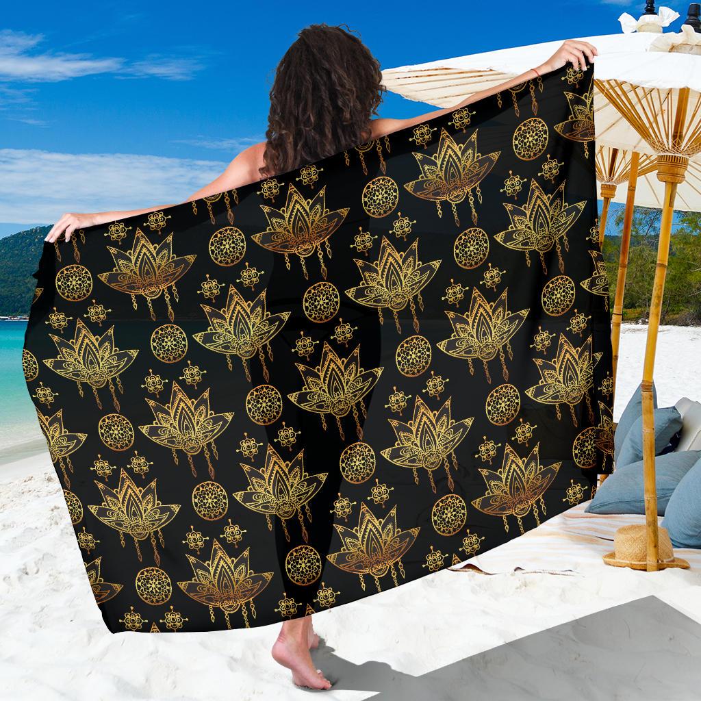 lotus Boho Pattern Print Design LO03 Sarong Pareo Wrap-JORJUNE.COM