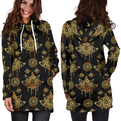 lotus Boho Pattern Print Design LO03 Women Hoodie Dress