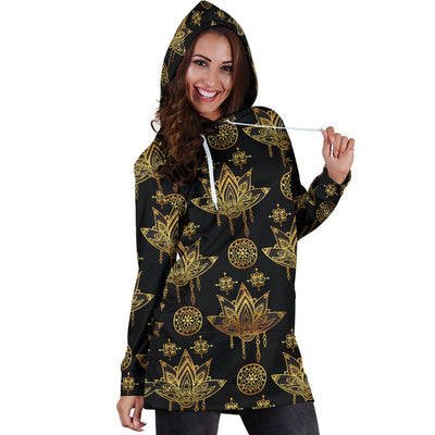 lotus Boho Pattern Print Design LO03 Women Hoodie Dress