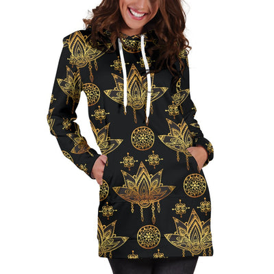 lotus Boho Pattern Print Design LO03 Women Hoodie Dress