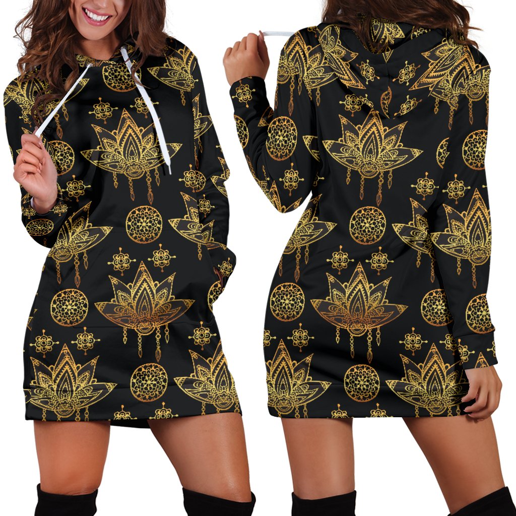 lotus Boho Pattern Print Design LO03 Women Hoodie Dress