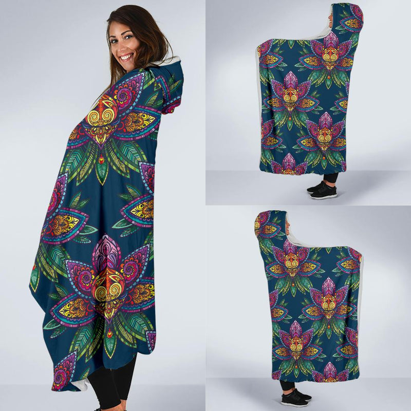 lotus Boho Pattern Print Design LO04 Hooded Blanket-JORJUNE.COM