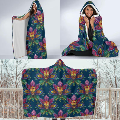 lotus Boho Pattern Print Design LO04 Hooded Blanket-JORJUNE.COM