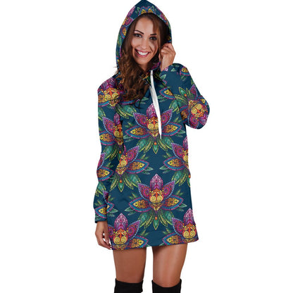 lotus Boho Pattern Print Design LO04 Women Hoodie Dress