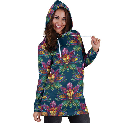 lotus Boho Pattern Print Design LO04 Women Hoodie Dress