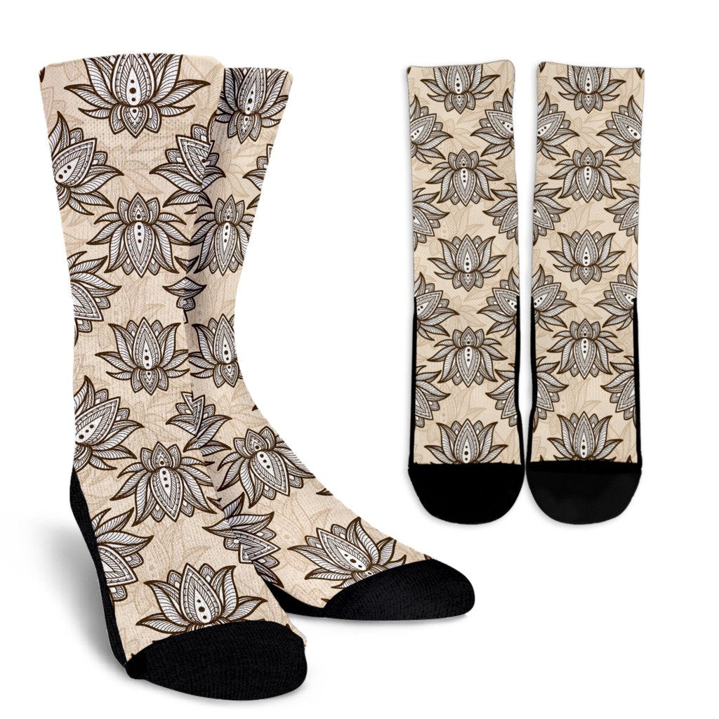 lotus Boho Pattern Print Design LO05 Crew Socks-JORJUNE.COM