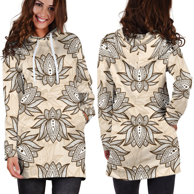 lotus Boho Pattern Print Design LO05 Women Hoodie Dress