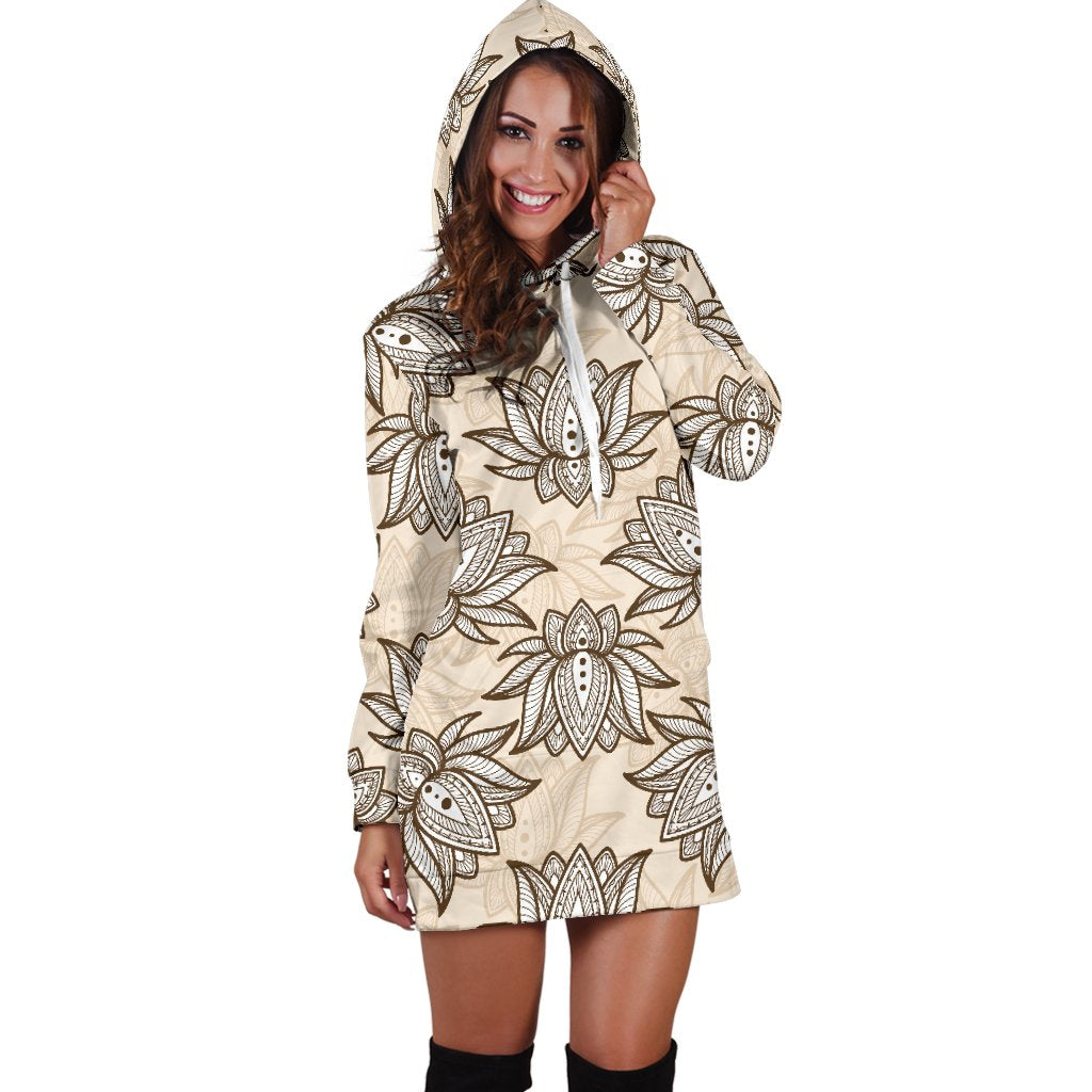 lotus Boho Pattern Print Design LO05 Women Hoodie Dress