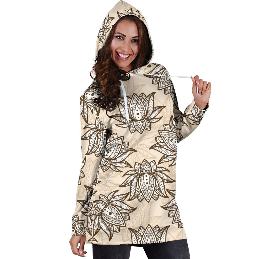 lotus Boho Pattern Print Design LO05 Women Hoodie Dress