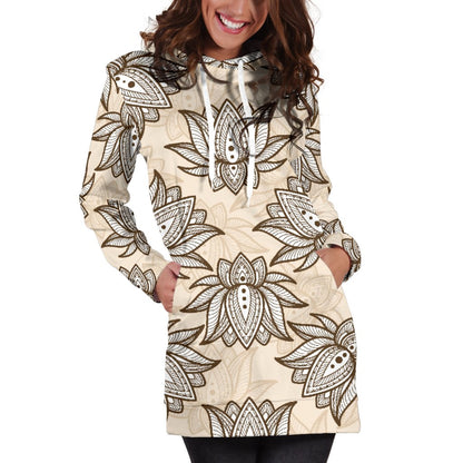 lotus Boho Pattern Print Design LO05 Women Hoodie Dress