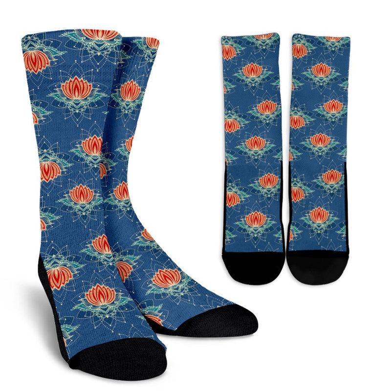 lotus Boho Pattern Print Design LO07 Crew Socks-JORJUNE.COM