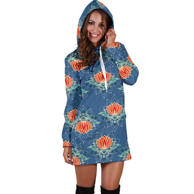 lotus Boho Pattern Print Design LO07 Women Hoodie Dress