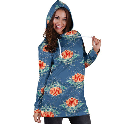 lotus Boho Pattern Print Design LO07 Women Hoodie Dress