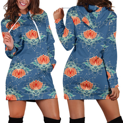 lotus Boho Pattern Print Design LO07 Women Hoodie Dress