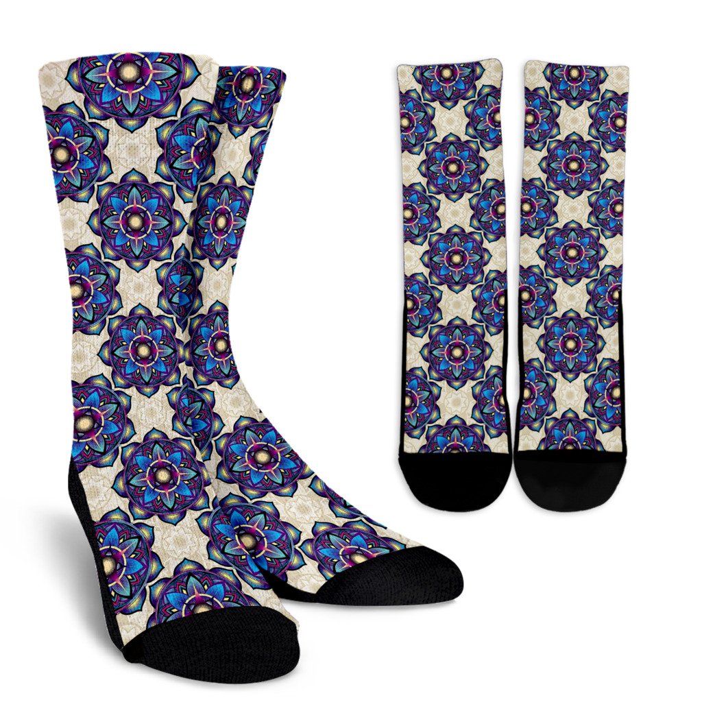 lotus Boho Pattern Print Design LO08 Crew Socks-JORJUNE.COM