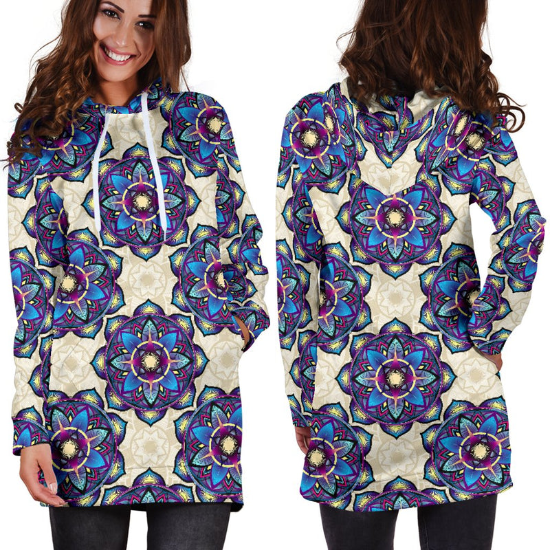 lotus Boho Pattern Print Design LO08 Women Hoodie Dress