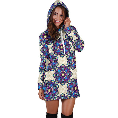 lotus Boho Pattern Print Design LO08 Women Hoodie Dress