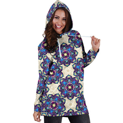 lotus Boho Pattern Print Design LO08 Women Hoodie Dress