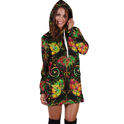 lotus Boho Pattern Print Design LO09 Women Hoodie Dress