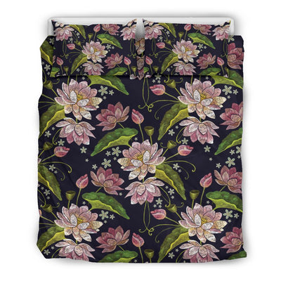 Lotus Embroidered Pattern Print Design LO06 Duvet Cover Bedding Set-JORJUNE.COM