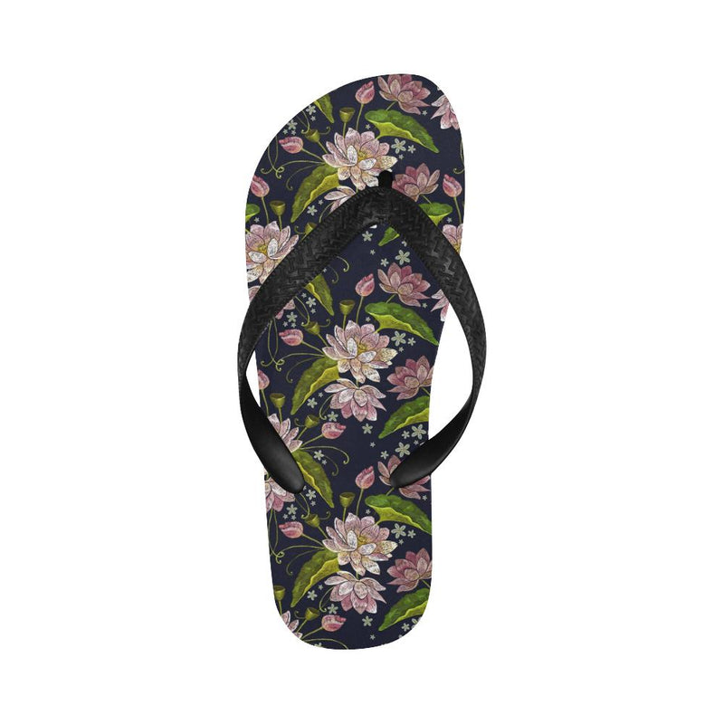 lotus Embroidered Pattern Print Design LO06 Flip Flops-JorJune