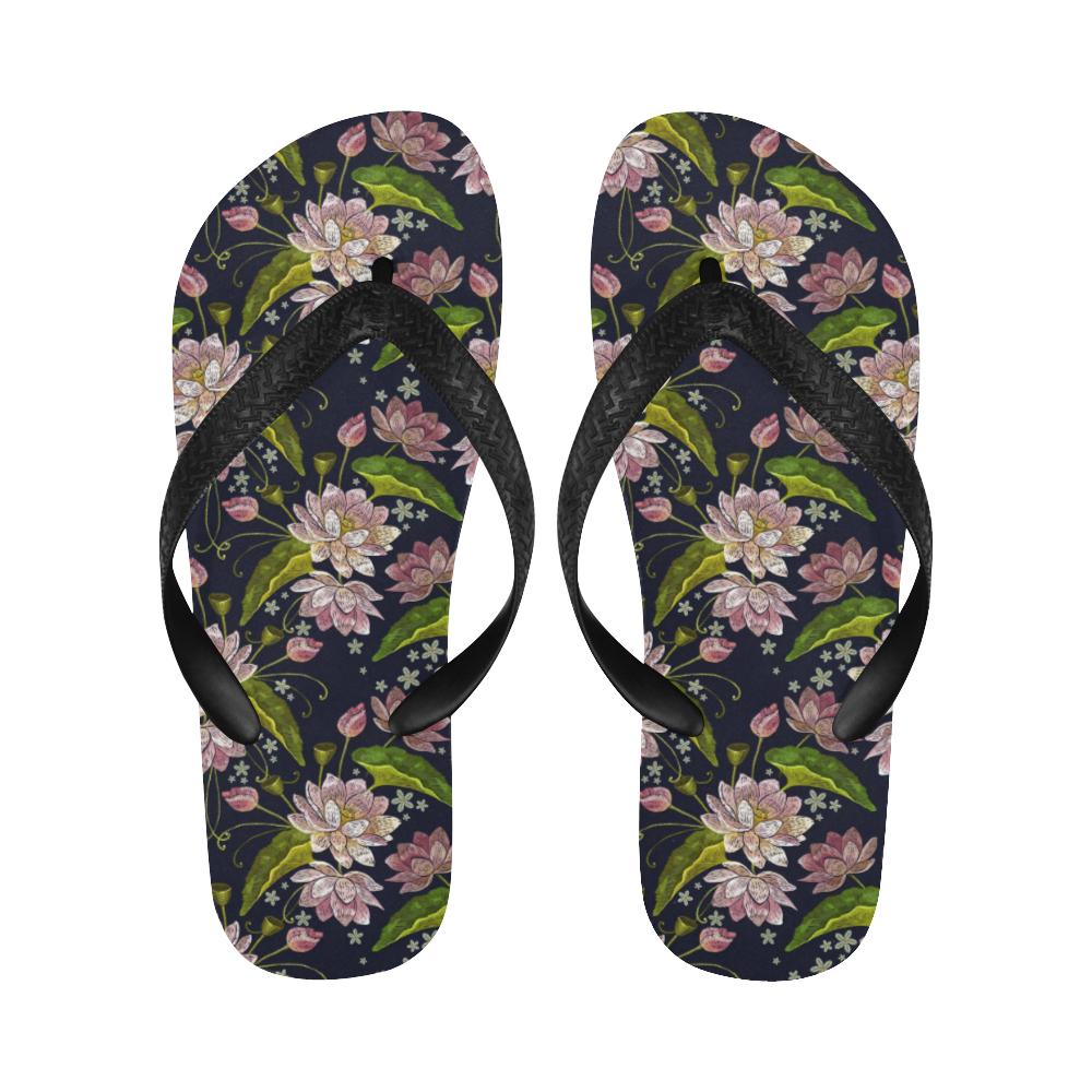 lotus Embroidered Pattern Print Design LO06 Flip Flops-JorJune