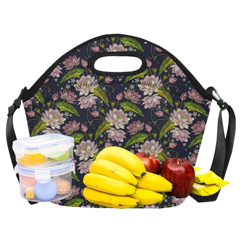 lotus Embroidered Pattern Print Design LO06 Neoprene Lunch Bag-JorJune
