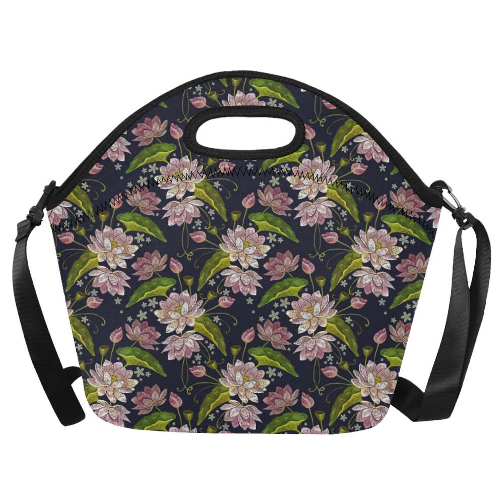 lotus Embroidered Pattern Print Design LO06 Neoprene Lunch Bag-JorJune