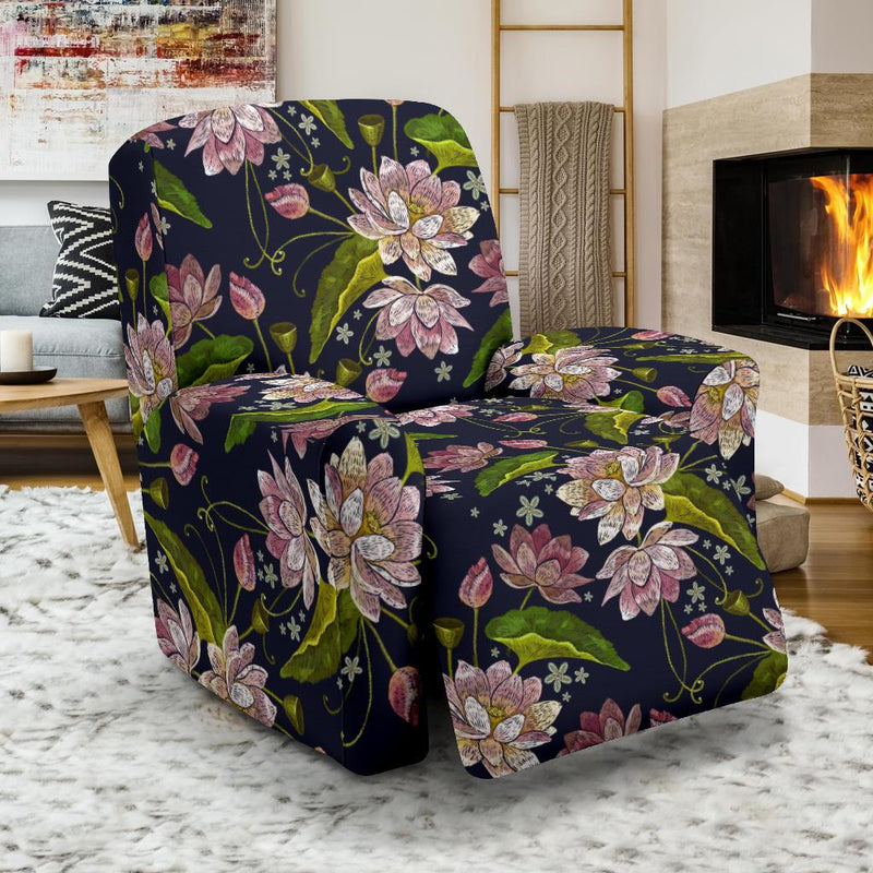 lotus Embroidered Pattern Print Design LO06 Recliner Slipcover-JORJUNE.COM