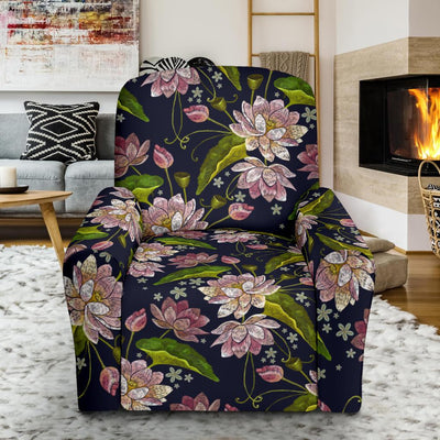 lotus Embroidered Pattern Print Design LO06 Recliner Slipcover-JORJUNE.COM