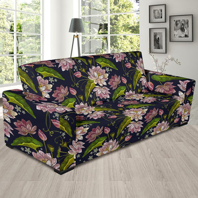 lotus Embroidered Pattern Print Design LO06 Sofa Slipcover-JORJUNE.COM