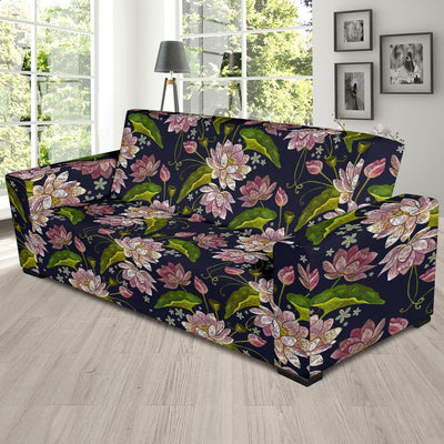 lotus Embroidered Pattern Print Design LO06 Sofa Slipcover-JORJUNE.COM